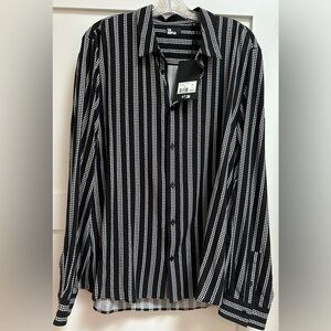 Men's Black & White Vertical Stripe Button-Up Shirt